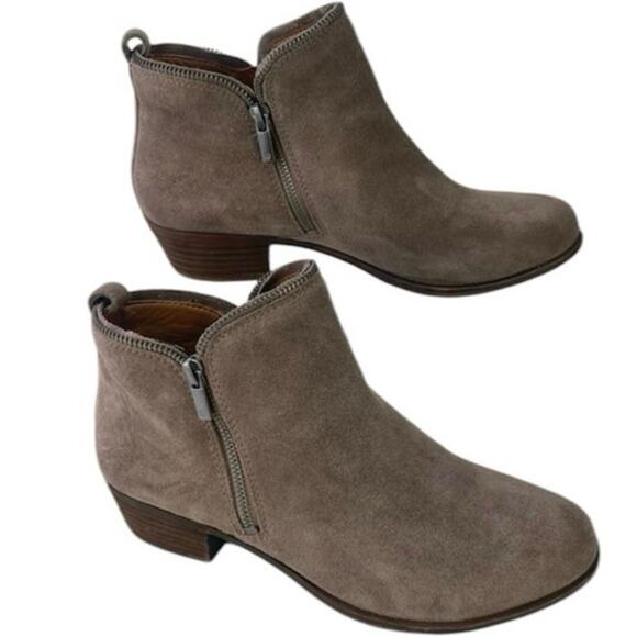 Lucky Brand Bartalino Tan Leather Suede Dual Zip  1.5" Block Heel Bootie S 12/42 - Picture 1 of 11